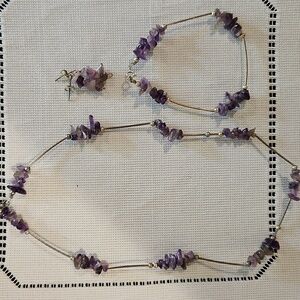 Liquid Silver With Amethyst Stones Jewelry Set